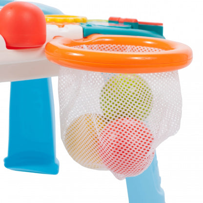 Antemergator Interactiv 5 in 1, 'LikeSmart Aqua Stroller PLUS' cu masuta interactiva detasabila, Mini Cos de Baschet, Lumini si Sunete, Multiple Moduri Senzoriale de joaca, Albastru Marin