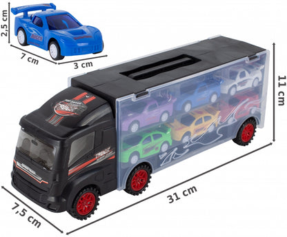 Camion valiza cu 6 masinute incluse Negru