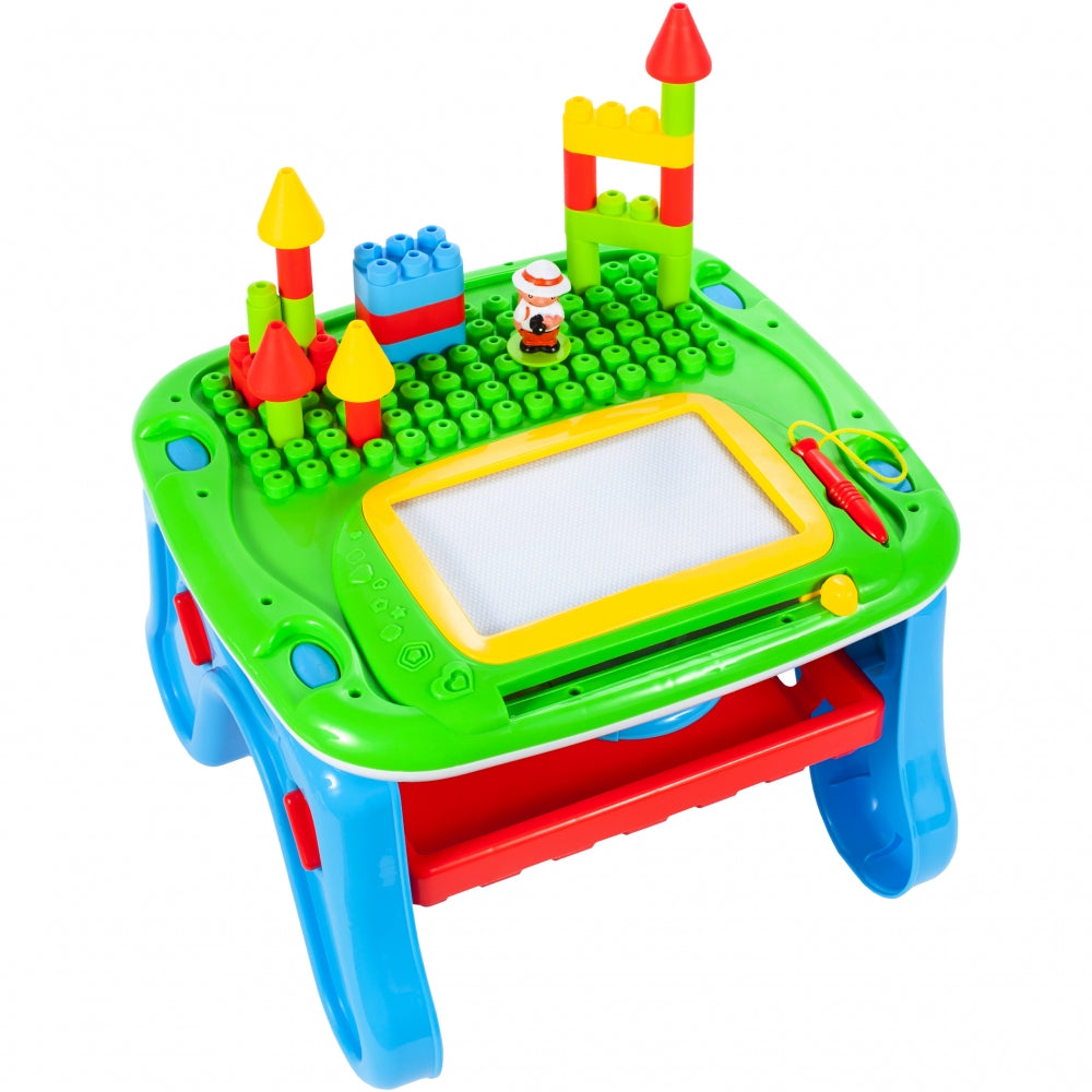 Masuta Interactiva 2 in 1 cu Activitati idealStore Complex Mind, cu Volan, Telefon, Acceleratie, Tableta de Scris, piese de Lego, Dezvolta Imaginatia si Coordonarea