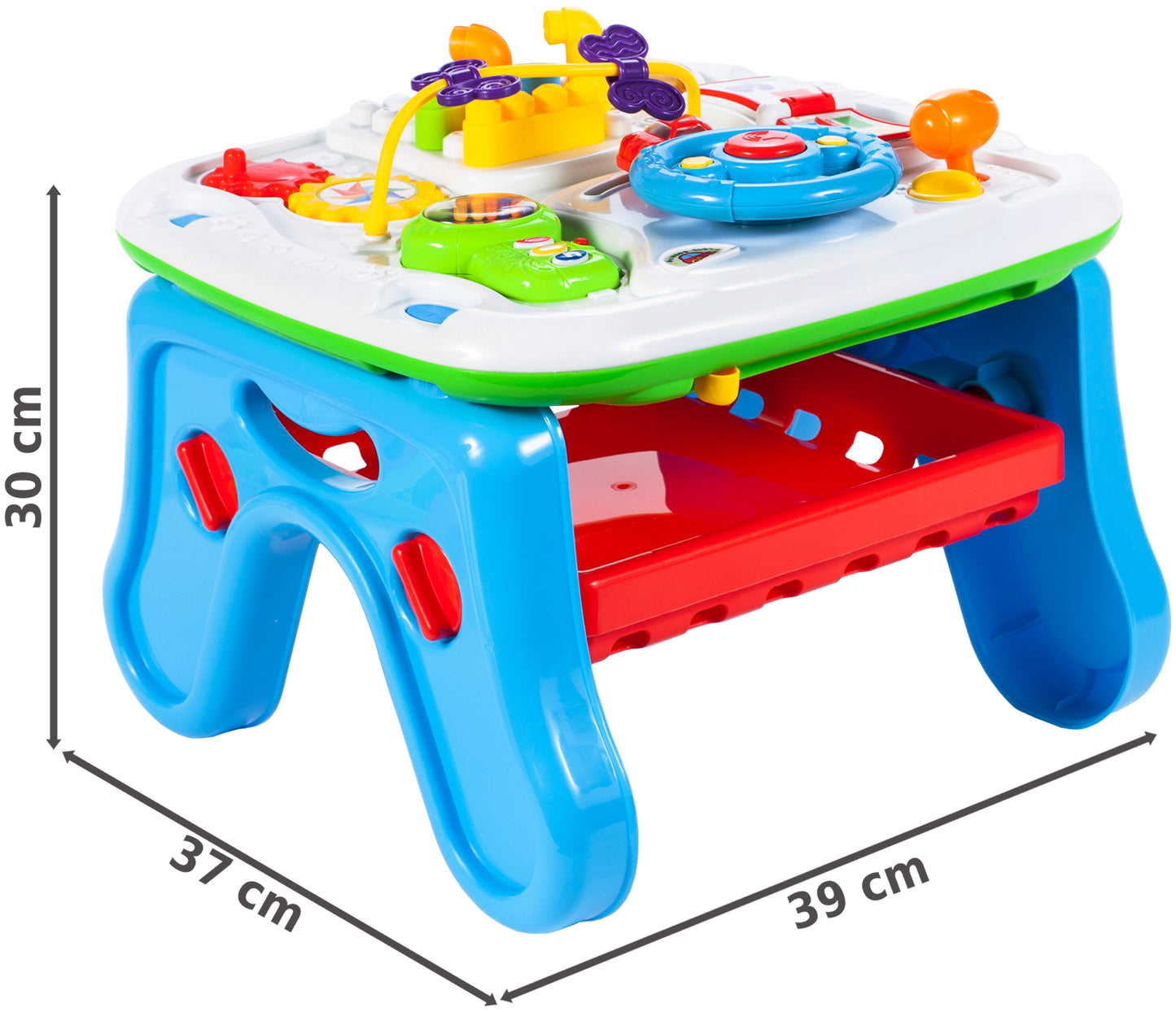 Masuta Interactiva 2 in 1 cu Activitati idealStore Complex Mind, cu Volan, Telefon, Acceleratie, Tableta de Scris, piese de Lego, Dezvolta Imaginatia si Coordonarea