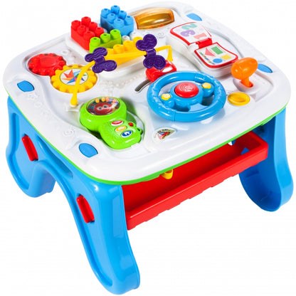 Masuta Interactiva 2 in 1 cu Activitati idealStore Complex Mind, cu Volan, Telefon, Acceleratie, Tableta de Scris, piese de Lego, Dezvolta Imaginatia si Coordonarea