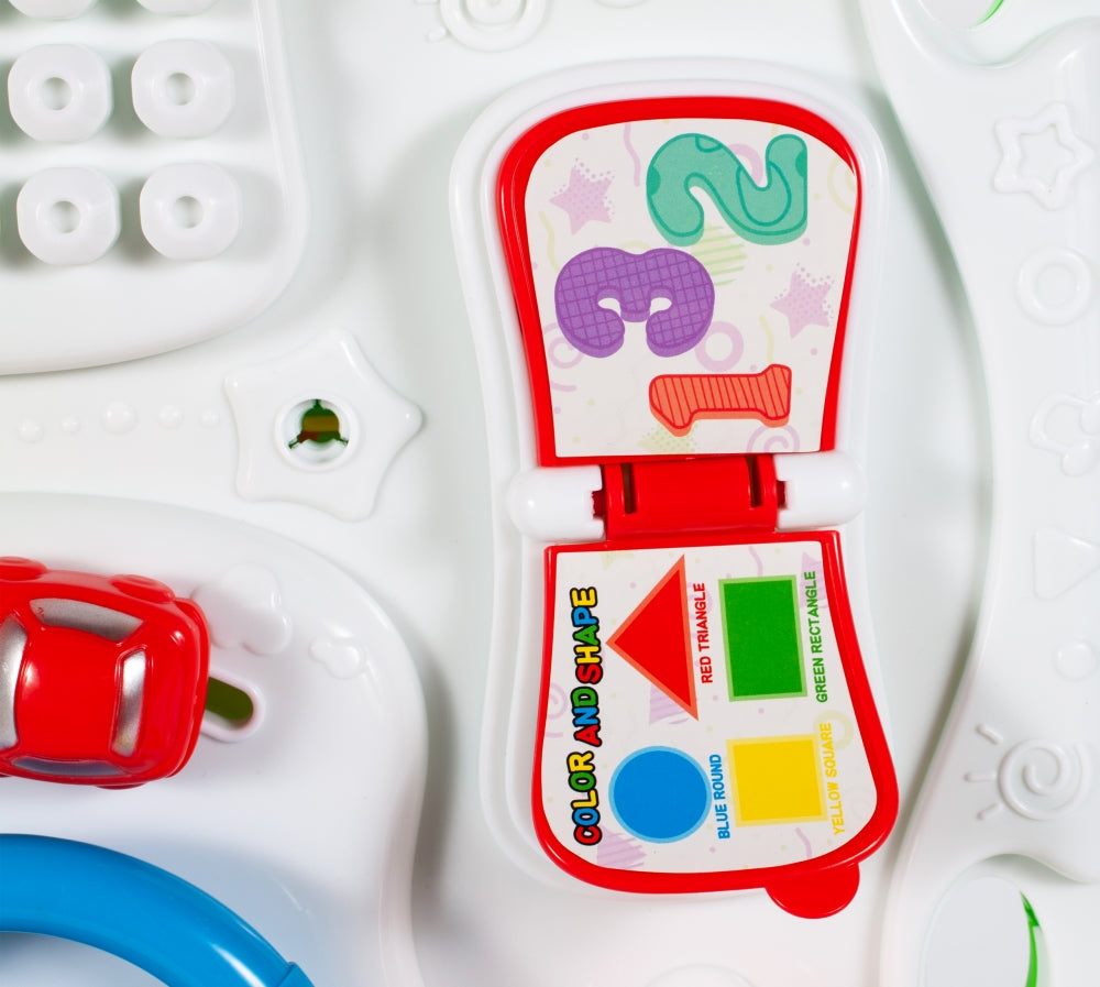 Masuta Interactiva 2 in 1 cu Activitati idealStore Complex Mind, cu Volan, Telefon, Acceleratie, Tableta de Scris, piese de Lego, Dezvolta Imaginatia si Coordonarea