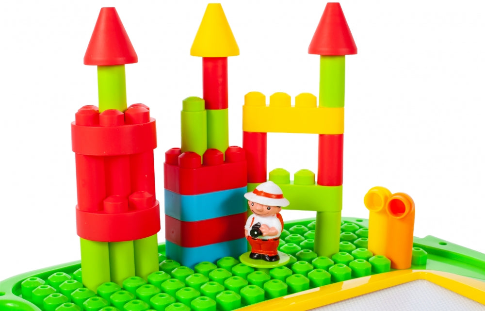 Masuta Interactiva 2 in 1 cu Activitati idealStore Complex Mind, cu Volan, Telefon, Acceleratie, Tableta de Scris, piese de Lego, Dezvolta Imaginatia si Coordonarea