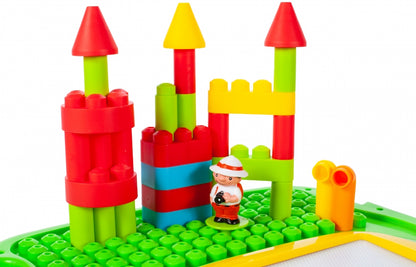 Masuta Interactiva 2 in 1 cu Activitati idealStore Complex Mind, cu Volan, Telefon, Acceleratie, Tableta de Scris, piese de Lego, Dezvolta Imaginatia si Coordonarea