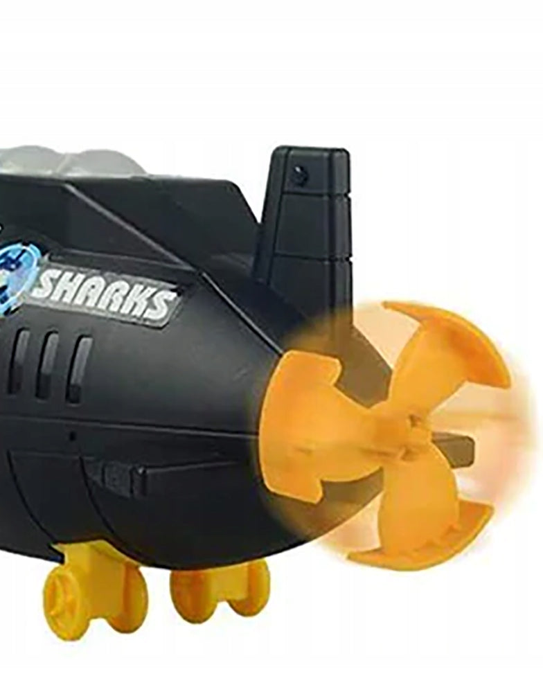 SUBMARIN Multifunctional The Black Shark idealSTORE, Dimensiuni 50 x 10 x 18 cm, Include 5 masinute de diferite culori, elice si un elicopter, Dezvolta imaginatia copilului