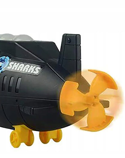 SUBMARIN Multifunctional The Black Shark idealSTORE, Dimensiuni 50 x 10 x 18 cm, Include 5 masinute de diferite culori, elice si un elicopter, Dezvolta imaginatia copilului