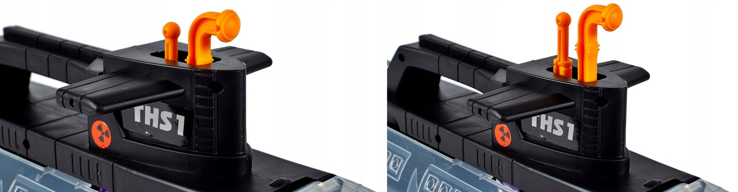 SUBMARIN Multifunctional The Black Shark idealSTORE, Dimensiuni 50 x 10 x 18 cm, Include 5 masinute de diferite culori, elice si un elicopter, Dezvolta imaginatia copilului