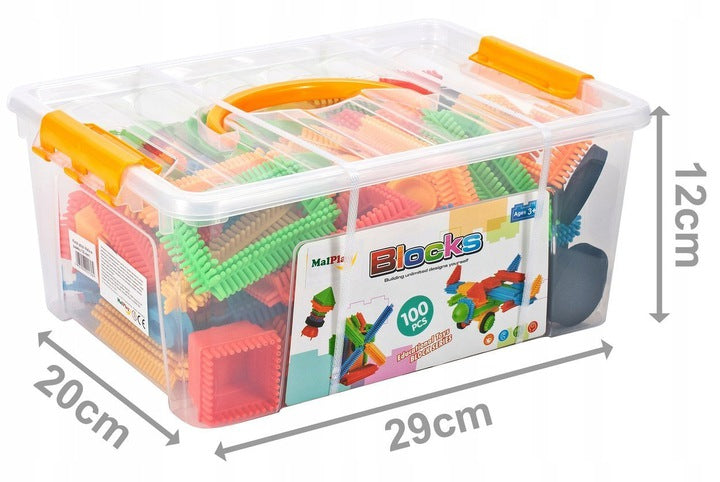 Blocuri de constructie Educational Block idealStore, 100 de blocuri in diverse forme si Culori, Brosura cu idei Ofera multe ore de distractie, Dezvolta Abilitatile motorii si coordonarea psihomotorie