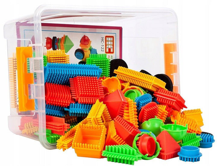 Blocuri de constructie Educational Block idealStore, 100 de blocuri in diverse forme si Culori, Brosura cu idei Ofera multe ore de distractie, Dezvolta Abilitatile motorii si coordonarea psihomotorie