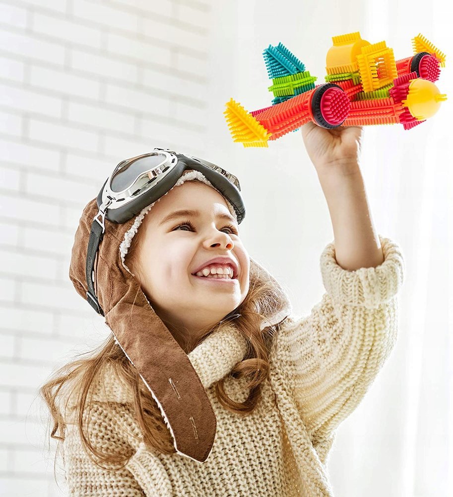 Blocuri de constructie Educational Block idealStore, 100 de blocuri in diverse forme si Culori, Brosura cu idei Ofera multe ore de distractie, Dezvolta Abilitatile motorii si coordonarea psihomotorie