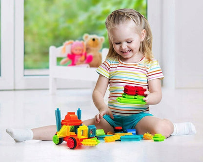 Blocuri de constructie Educational Block idealStore, 100 de blocuri in diverse forme si Culori, Brosura cu idei Ofera multe ore de distractie, Dezvolta Abilitatile motorii si coordonarea psihomotorie