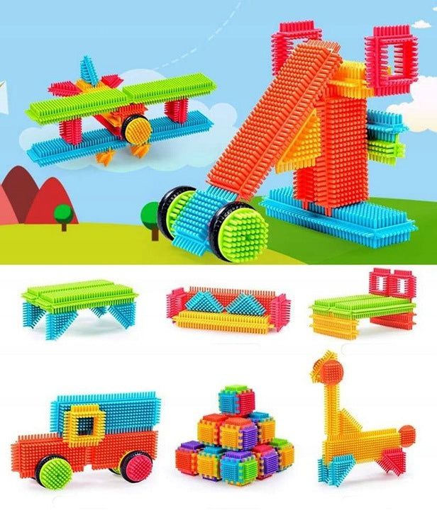 Blocuri de constructie Educational Block idealStore, 100 de blocuri in diverse forme si Culori, Brosura cu idei Ofera multe ore de distractie, Dezvolta Abilitatile motorii si coordonarea psihomotorie