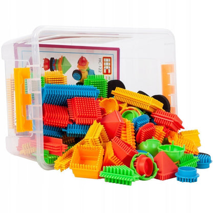 Blocuri de constructie Educational Block idealStore, 100 de blocuri in diverse forme si Culori, Brosura cu idei Ofera multe ore de distractie, Dezvolta Abilitatile motorii si coordonarea psihomotorie