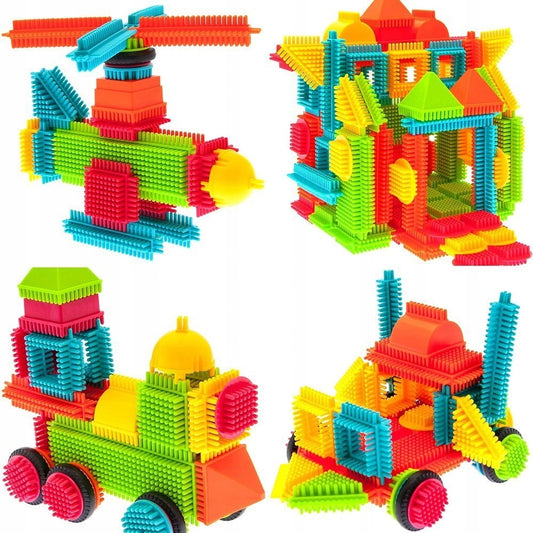 Blocuri de constructie Educational Block idealStore, 100 de blocuri in diverse forme si Culori, Brosura cu idei Ofera multe ore de distractie, Dezvolta Abilitatile motorii si coordonarea psihomotorie