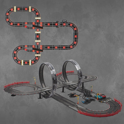 Pista de Curse cu 2 Masini NewYork Race idealStore, 2 Telecomenzi, Bucle Luminoase, Multimodel, Reglare Viteza, Multicolor