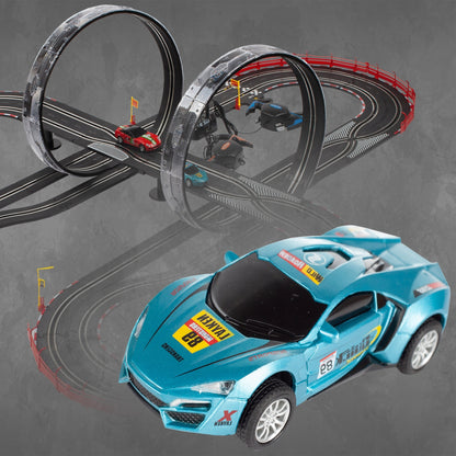 Pista de Curse cu 2 Masini NewYork Race idealStore, 2 Telecomenzi, Bucle Luminoase, Multimodel, Reglare Viteza, Multicolor