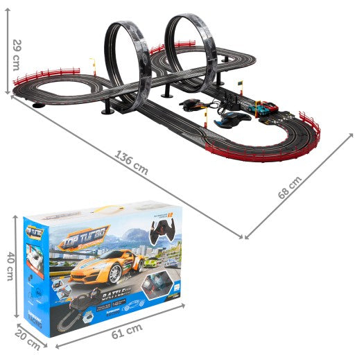 Pista de Curse cu 2 Masini NewYork Race idealStore, 2 Telecomenzi, Bucle Luminoase, Multimodel, Reglare Viteza, Multicolor