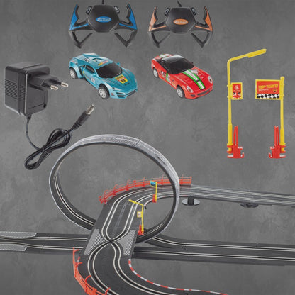 Pista de Curse cu 2 Masini NewYork Race idealStore, 2 Telecomenzi, Bucle Luminoase, Multimodel, Reglare Viteza, Multicolor