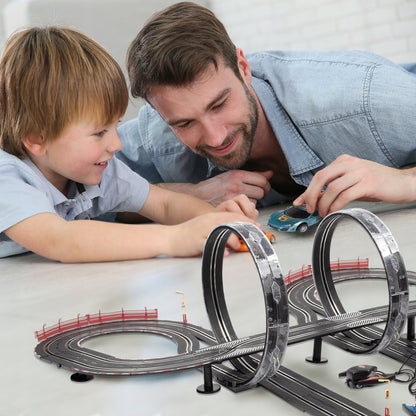 Pista de Curse cu 2 Masini NewYork Race idealStore, 2 Telecomenzi, Bucle Luminoase, Multimodel, Reglare Viteza, Multicolor
