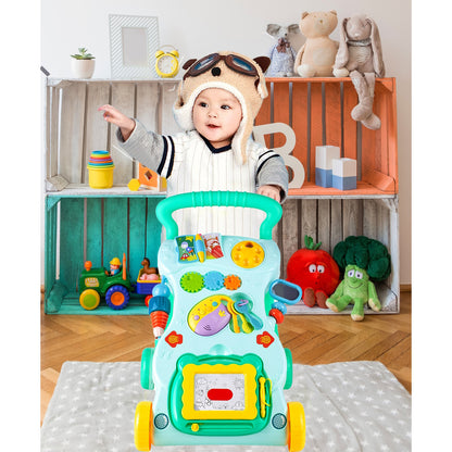 Antemergator Interactiv Muzical idealStore EasyWalk cu Tabla de Scris si Taste, Multifunctional, Stabil, Maner Confortabil, 12 Melodii, Stimuleaza Atentia, Verde