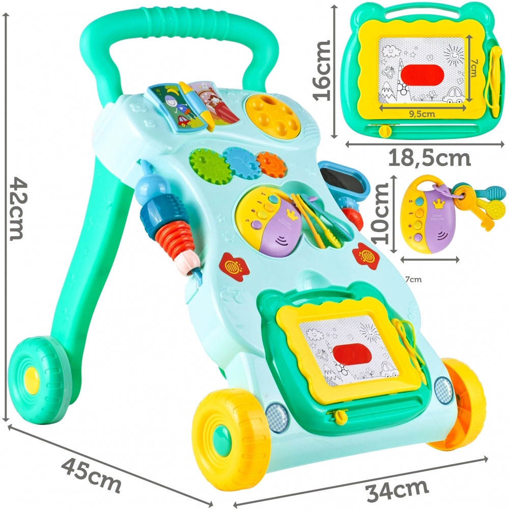 Antemergator Interactiv Muzical idealStore EasyWalk cu Tabla de Scris si Taste, Multifunctional, Stabil, Maner Confortabil, 12 Melodii, Stimuleaza Atentia, Verde