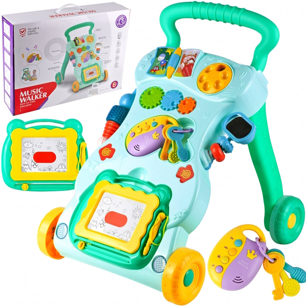 Antemergator Interactiv Muzical idealStore EasyWalk cu Tabla de Scris si Taste, Multifunctional, Stabil, Maner Confortabil, 12 Melodii, Stimuleaza Atentia, Verde