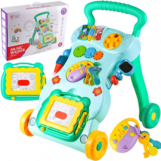 Antemergator Interactiv Muzical idealStore EasyWalk cu Tabla de Scris si Taste, Multifunctional, Stabil, Maner Confortabil, 12 Melodii, Stimuleaza Atentia, Verde