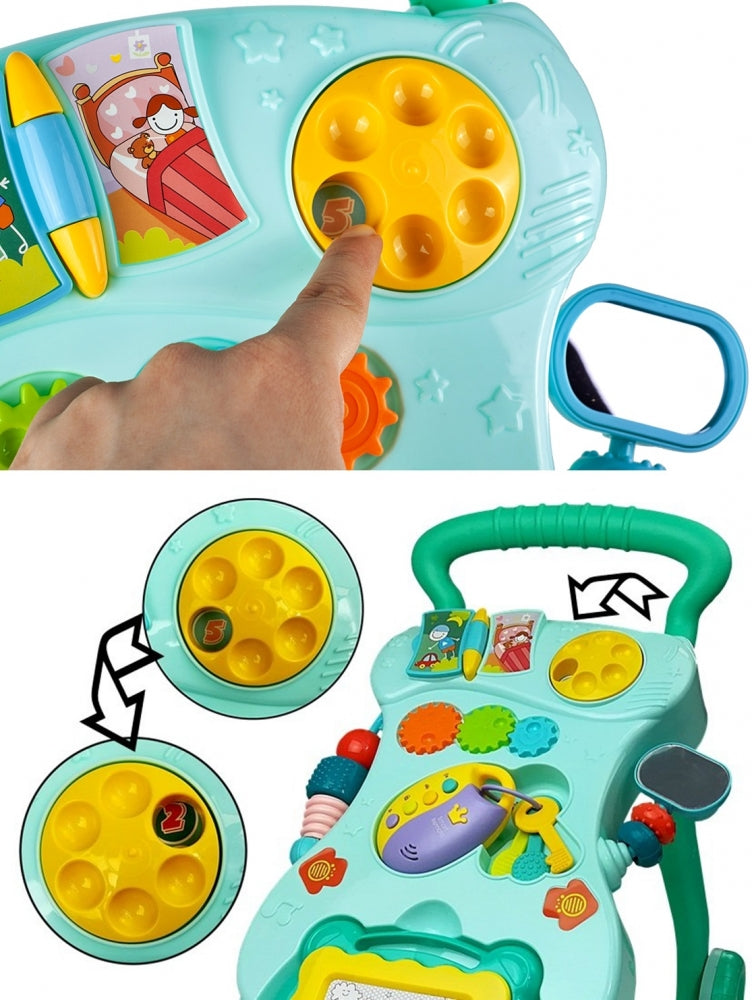 Antemergator Interactiv Muzical idealStore EasyWalk cu Tabla de Scris si Taste, Multifunctional, Stabil, Maner Confortabil, 12 Melodii, Stimuleaza Atentia, Verde