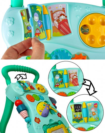 Antemergator Interactiv Muzical idealStore EasyWalk cu Tabla de Scris si Taste, Multifunctional, Stabil, Maner Confortabil, 12 Melodii, Stimuleaza Atentia, Verde