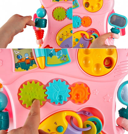 Antemergator Interactiv Muzical idealStore EasyWalk cu Tabla de Scris si Taste, Multifunctional, Stabil, Maner Confortabil, 12 Melodii, Stimuleaza Atentia, Roz