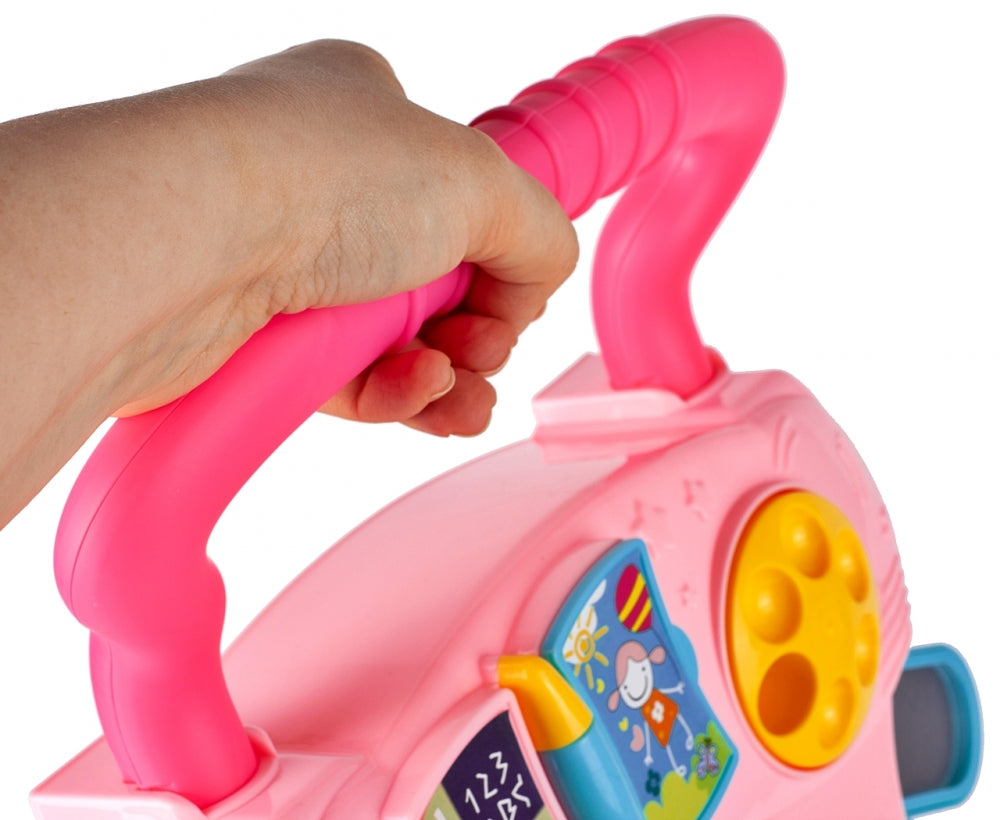 Antemergator Interactiv Muzical idealStore EasyWalk cu Tabla de Scris si Taste, Multifunctional, Stabil, Maner Confortabil, 12 Melodii, Stimuleaza Atentia, Roz