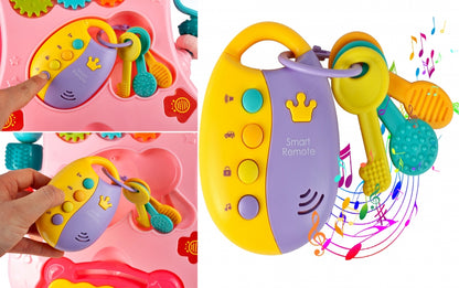 Antemergator Interactiv Muzical idealStore EasyWalk cu Tabla de Scris si Taste, Multifunctional, Stabil, Maner Confortabil, 12 Melodii, Stimuleaza Atentia, Roz