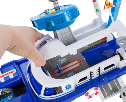 Barca de politie cu sunete si lumini idealSTORE MARINE POLICE Dimensiuni 20 x 17 x 43, Include duba de politie, jet ski, barca cu motor, Stimuleaza imaginatia copilului