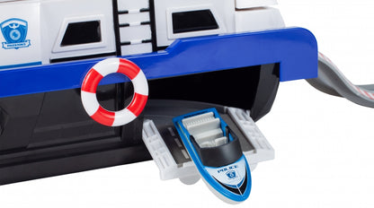 Barca de politie cu sunete si lumini idealSTORE MARINE POLICE Dimensiuni 20 x 17 x 43, Include duba de politie, jet ski, barca cu motor, Stimuleaza imaginatia copilului