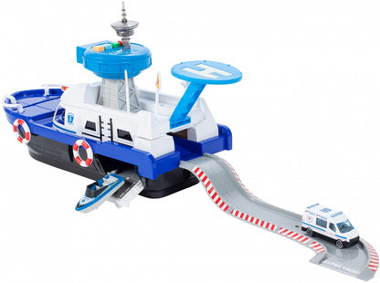 Barca de politie cu sunete si lumini idealSTORE MARINE POLICE Dimensiuni 20 x 17 x 43, Include duba de politie, jet ski, barca cu motor, Stimuleaza imaginatia copilului