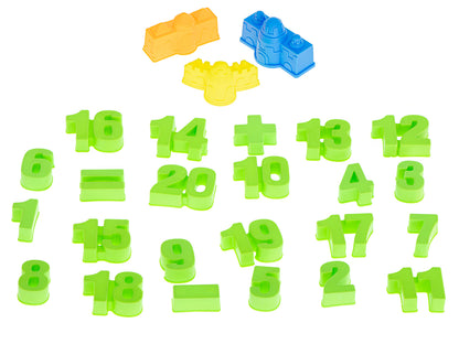 Masuta interactiva pentru copii Learning Table idealSTORE, Dimensiuni 43 x 29 x 26 cm, Include nisip Kinetic, 4 Matrite, Role cu modele, 2 Spatule, Numere de la 1 - 10 si semne matematice, Dezvolta abilitati creative