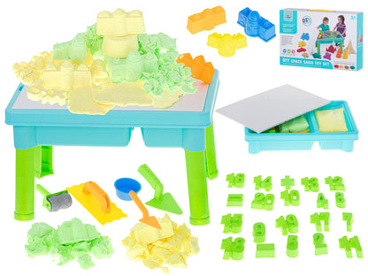 Masuta interactiva pentru copii Learning Table idealSTORE, Dimensiuni 43 x 29 x 26 cm, Include nisip Kinetic, 4 Matrite, Role cu modele, 2 Spatule, Numere de la 1 - 10 si semne matematice, Dezvolta abilitati creative