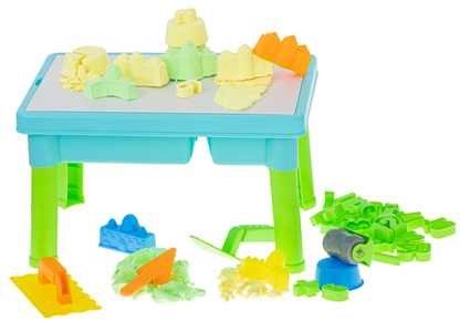 Masuta interactiva pentru copii Learning Table idealSTORE, Dimensiuni 43 x 29 x 26 cm, Include nisip Kinetic, 4 Matrite, Role cu modele, 2 Spatule, Numere de la 1 - 10 si semne matematice, Dezvolta abilitati creative