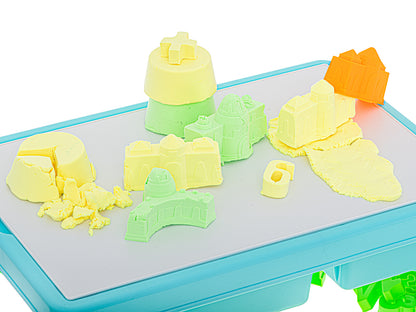 Masuta interactiva pentru copii Learning Table idealSTORE, Dimensiuni 43 x 29 x 26 cm, Include nisip Kinetic, 4 Matrite, Role cu modele, 2 Spatule, Numere de la 1 - 10 si semne matematice, Dezvolta abilitati creative