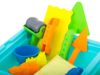 Masuta interactiva pentru copii Learning Table idealSTORE, Dimensiuni 43 x 29 x 26 cm, Include nisip Kinetic, 4 Matrite, Role cu modele, 2 Spatule, Numere de la 1 - 10 si semne matematice, Dezvolta abilitati creative