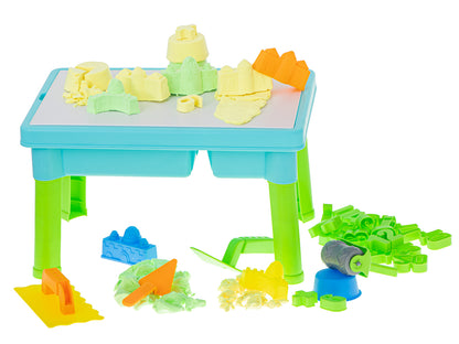 Masuta interactiva pentru copii Learning Table idealSTORE, Dimensiuni 43 x 29 x 26 cm, Include nisip Kinetic, 4 Matrite, Role cu modele, 2 Spatule, Numere de la 1 - 10 si semne matematice, Dezvolta abilitati creative