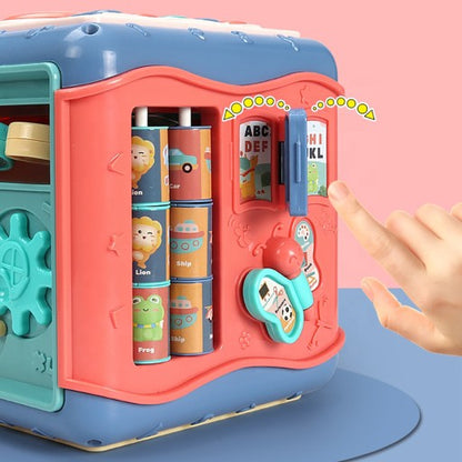 Cub Educativ idealStore PlayAndLearn 6 in 1, Multifunctional, Functii Diversificate, Multitudine de Jocuri, Jucarii Element Colorate, Figuri Geometrice Rezistente, Angrejane Rotative, Structura Solida, Bucla Motorie