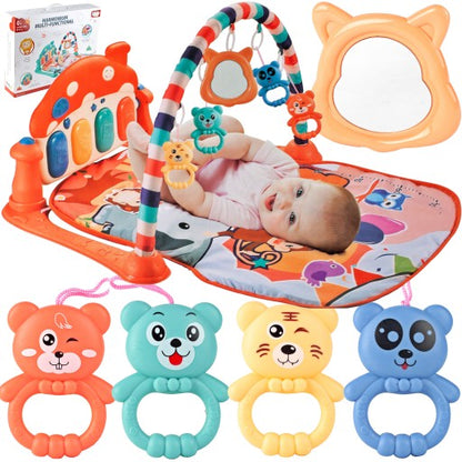 Covoras Muzical IdealStore Teddy Bear, Panou Interactiv, Saltea Pliabila, cu Sunete, Banda de Masurare, Taste Muzicale