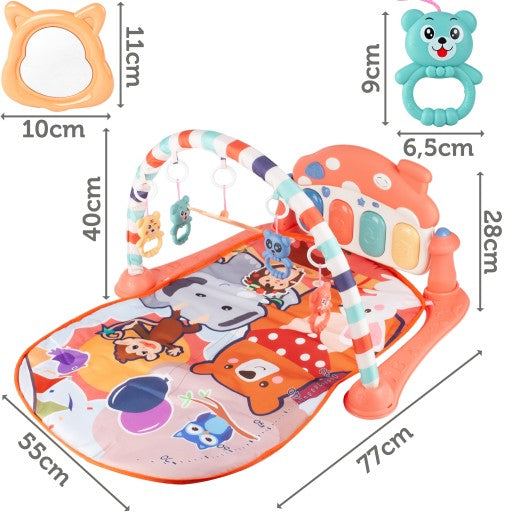 Covoras Muzical IdealStore Teddy Bear, Panou Interactiv, Saltea Pliabila, cu Sunete, Banda de Masurare, Taste Muzicale