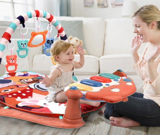 Covoras Muzical IdealStore Teddy Bear, Panou Interactiv, Saltea Pliabila, cu Sunete, Banda de Masurare, Taste Muzicale