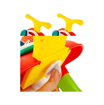 Antepremergator Baby Elephant 3 in 1 IdealStore, Echipat cu panou interactiv detasabil, Acesta se poate transforma si intr-o masuta de activitati cu sunete, Cos de baschet cu 3 mingi incluse, Culoare Rosu