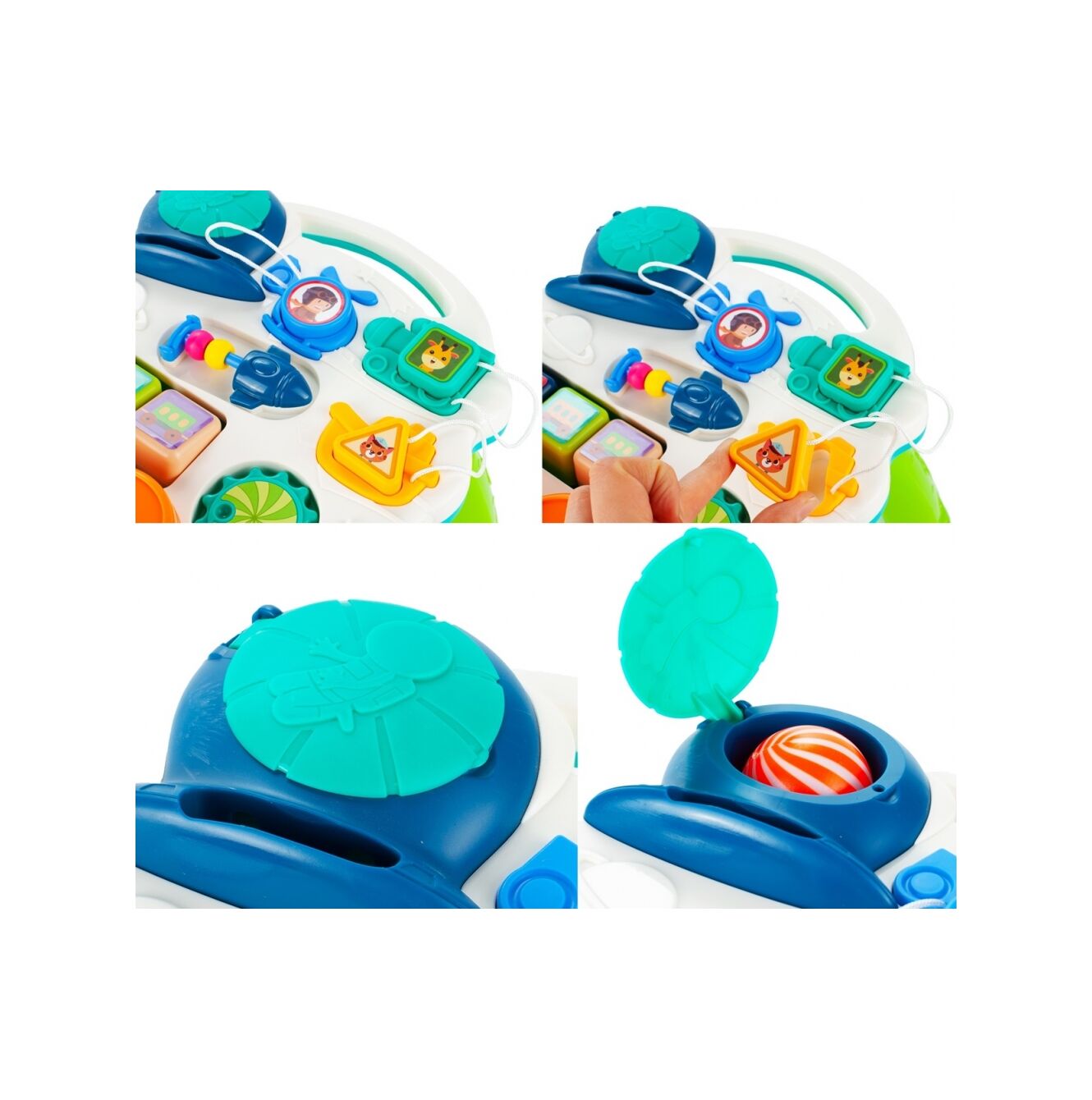Antepremergator Baby Elephant 3 in 1 IdealStore, Echipat cu panou interactiv detasabil, Acesta se poate transforma si intr-o masuta de activitati cu sunete, Cos de baschet cu 3 mingi incluse, Culoare Rosu