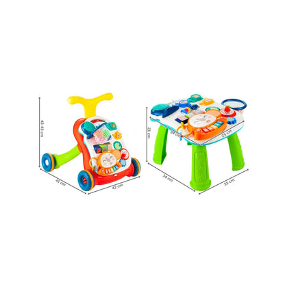 Antepremergator Baby Elephant 3 in 1 IdealStore, Echipat cu panou interactiv detasabil, Acesta se poate transforma si intr-o masuta de activitati cu sunete, Cos de baschet cu 3 mingi incluse, Culoare Rosu