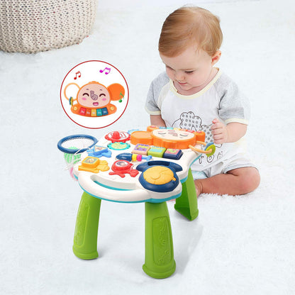 Antepremergator Baby Elephant 3 in 1 IdealStore, Echipat cu panou interactiv detasabil, Acesta se poate transforma si intr-o masuta de activitati cu sunete, Cos de baschet cu 3 mingi incluse, Culoare Rosu