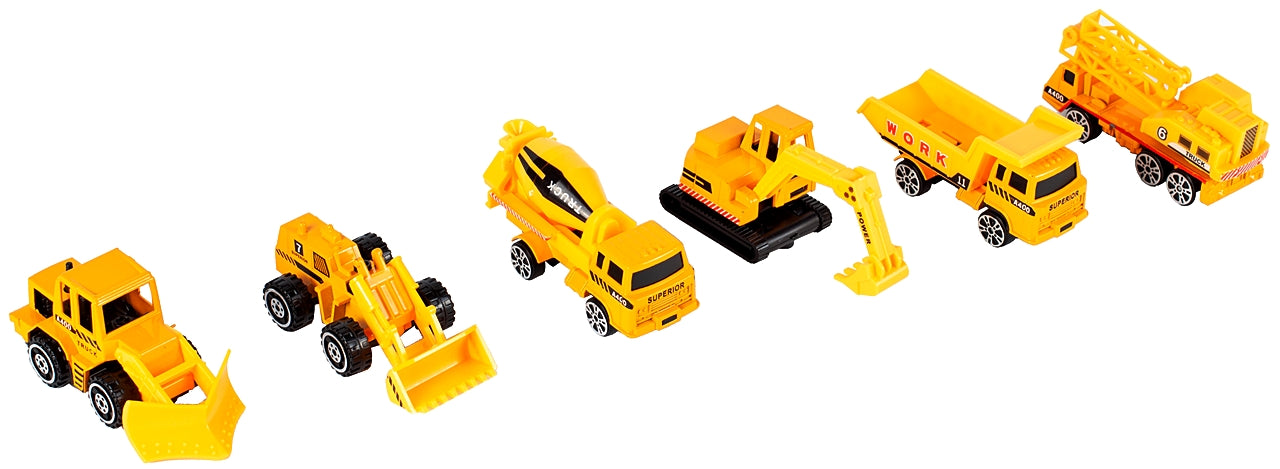 Camion cu Vehicule de constuctii Speed Top Racing idealSTORE, Dimensiuni 43 x 12 x 17 cm Echipat cu roti durabile din cauciuc, Efecte sonore, Lumini, Rampa, Accesorizat cu 6 vehicule, Fabricat din plastic durabil